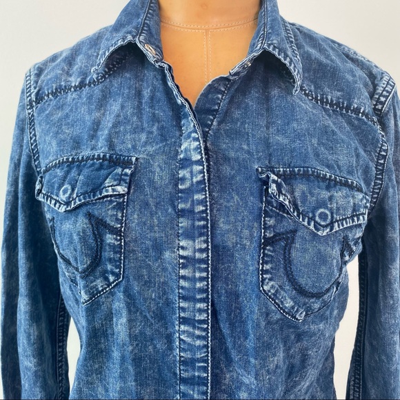 True Religion denim button front long sleeve shirt - Picture 2 of 11